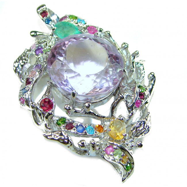 Pink Fantasy- Vintage Design 18.5 CARAT Amethyst Braziian Tourmaline .925 Sterling Silver handcrafted Pendant & Brooch