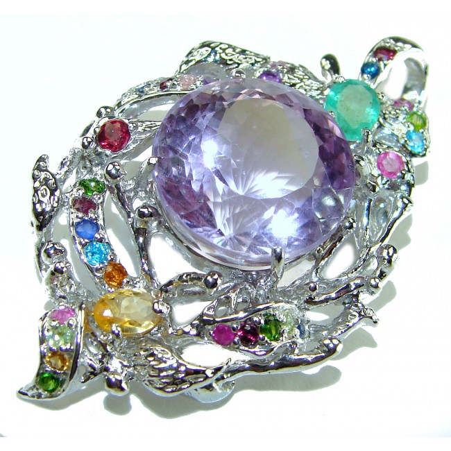 Pink Fantasy- Vintage Design 18.5 CARAT Amethyst Braziian Tourmaline .925 Sterling Silver handcrafted Pendant & Brooch