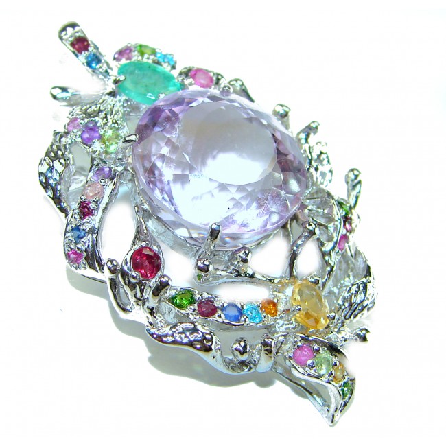 Pink Fantasy- Vintage Design 18.5 CARAT Amethyst Braziian Tourmaline .925 Sterling Silver handcrafted Pendant & Brooch