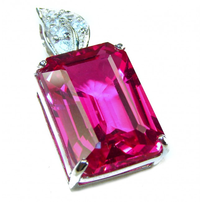 Viviana - Vintage Design 18.5 carat emerald cut Pink Sapphire .925 Sterling Silver handcrafted Pendant