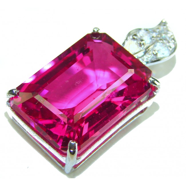 Viviana - Vintage Design 18.5 carat emerald cut Pink Sapphire .925 Sterling Silver handcrafted Pendant