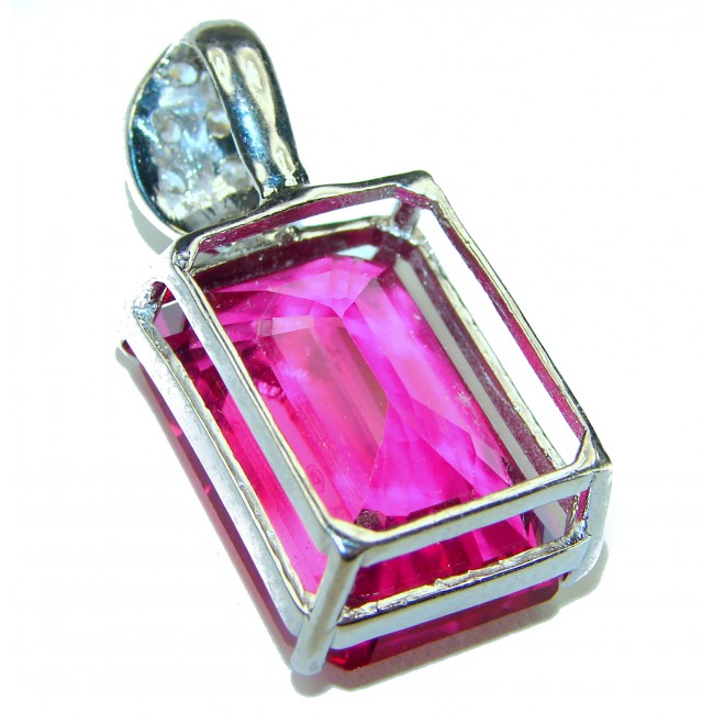 Viviana - Vintage Design 18.5 carat emerald cut Pink Sapphire .925 Sterling Silver handcrafted Pendant