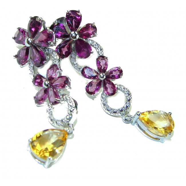 Wild Flowers authentic Garnet Citrine .925 Sterling Silver handcrafted earrings