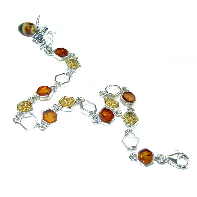 Honey Bee Excellent quality Baltic Amber .925 Sterling Silver entirely handcrafted Bracelet