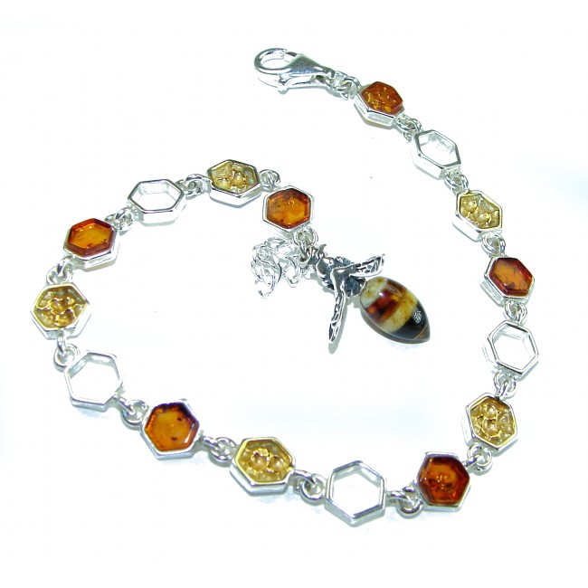 Honey Bee Excellent quality Baltic Amber .925 Sterling Silver entirely handcrafted Bracelet