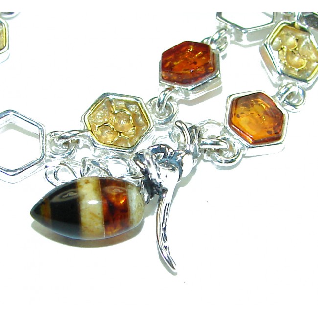 Honey Bee Excellent quality Baltic Amber .925 Sterling Silver entirely handcrafted Bracelet