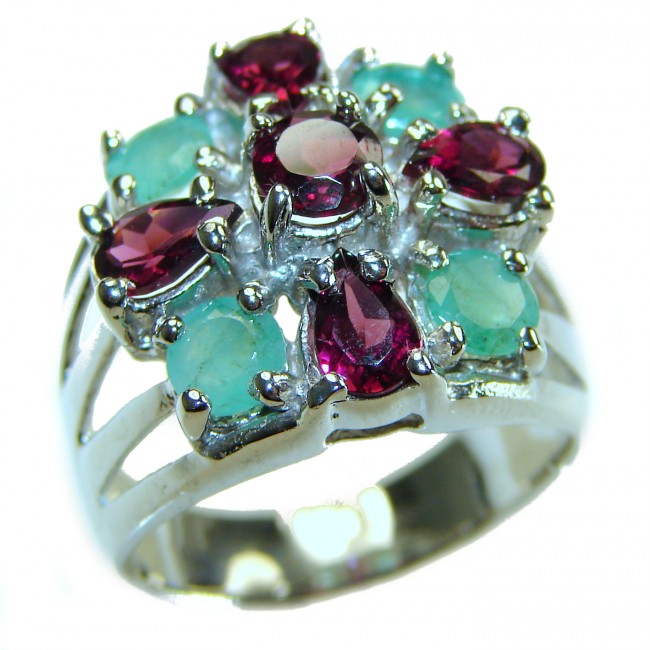 Authentic 11.5 carat Ruby Emerald .925 Sterling Silver handcrafted ring size 8