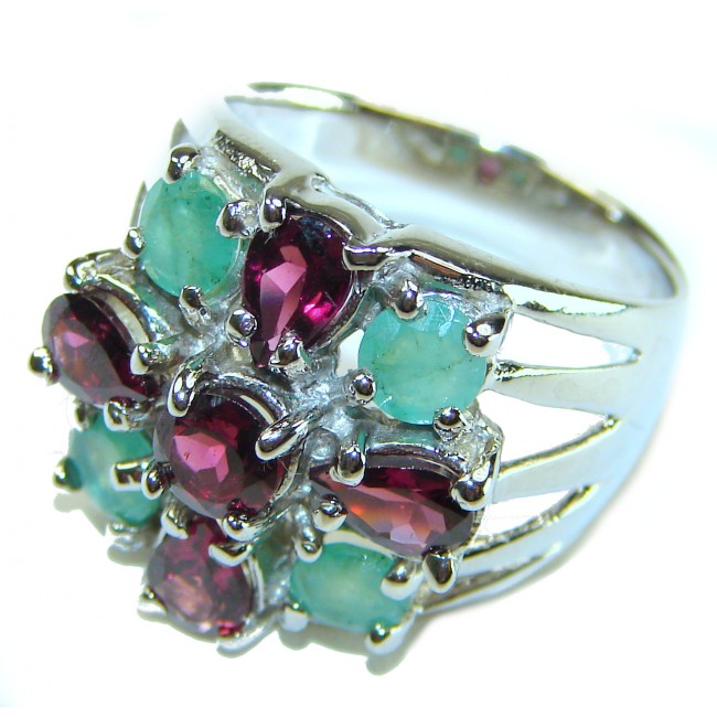 Authentic 11.5 carat Ruby Emerald .925 Sterling Silver handcrafted ring size 8