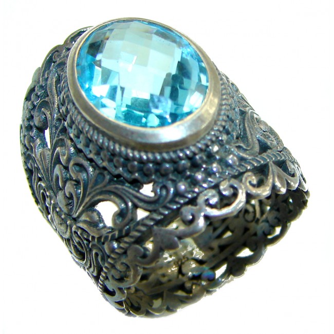 Vintage Style Blue Beauty 11.5 carat Blue Swiss Topaz .925 Sterling Silver handcrafted Ring size 7 3/4