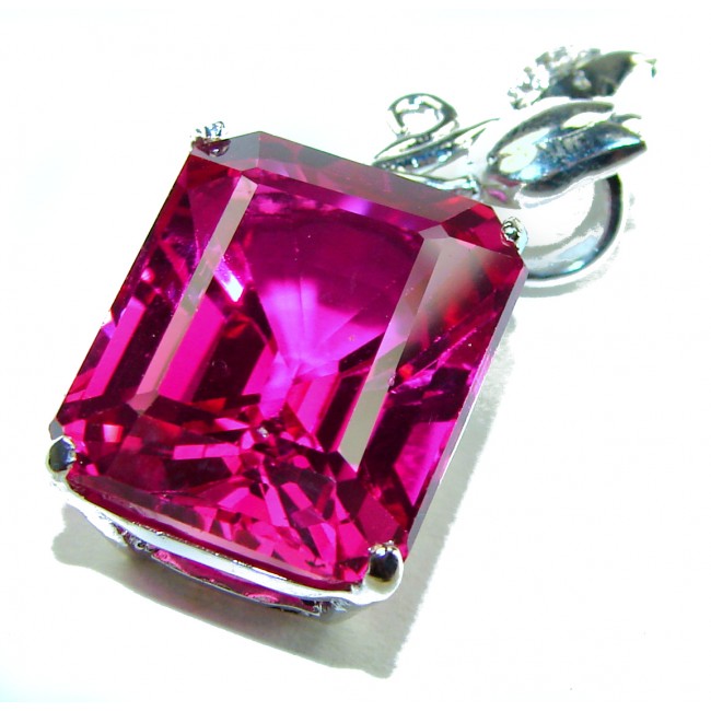 Two Roses princess cut 29.4 carat Pink Sapphire .925 Sterling Silver handcrafted pendant