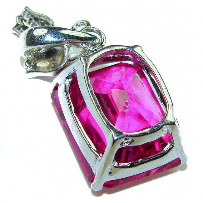 Two Roses princess cut 29.4 carat Pink Sapphire .925 Sterling Silver handcrafted pendant