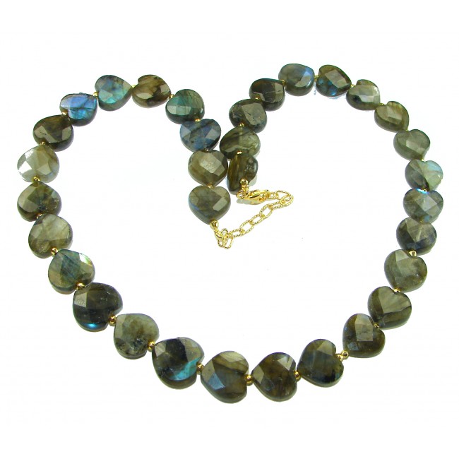 Hearts Labradorite 14K Gold over .925 Sterling Silver entirely handcrafted necklace