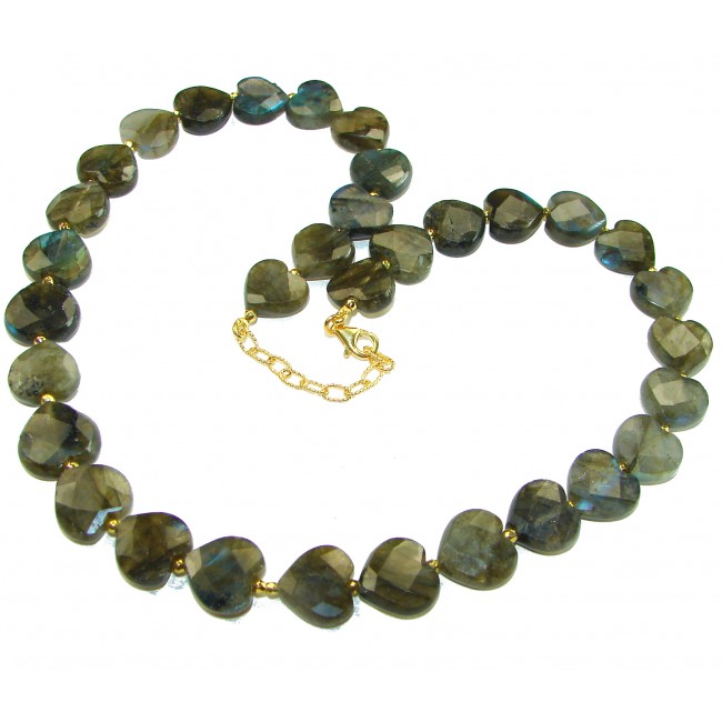 Hearts Labradorite 14K Gold over .925 Sterling Silver entirely handcrafted necklace