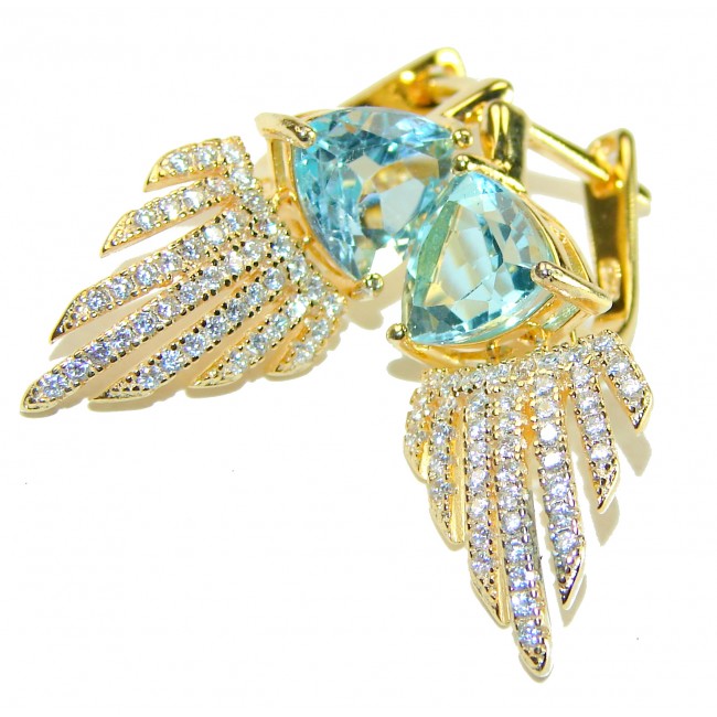 Seaside 5.5 carat Swiss Blue Topaz 18K Gold over .925 Sterling Silver handmade earrings