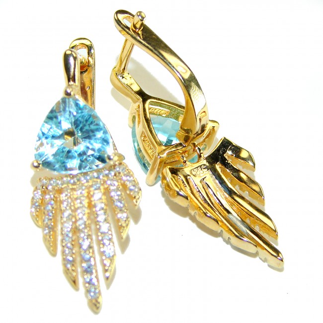 Seaside 5.5 carat Swiss Blue Topaz 18K Gold over .925 Sterling Silver handmade earrings