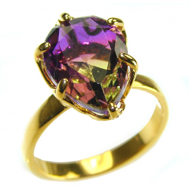 Incredible 8.5 carat Ametrine 14K Gold over .925 Sterling Silver handcrafted Ring s. 7