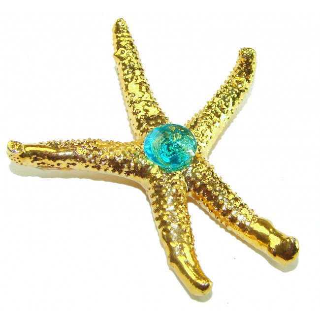 Stylish REAL Starfish Coved with Sterling Silver and 14K Gold Paraiba Tourmaline & .925 Sterling Silver Pendant