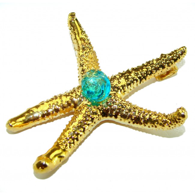 Stylish REAL Starfish Coved with Sterling Silver and 14K Gold Paraiba Tourmaline & .925 Sterling Silver Pendant