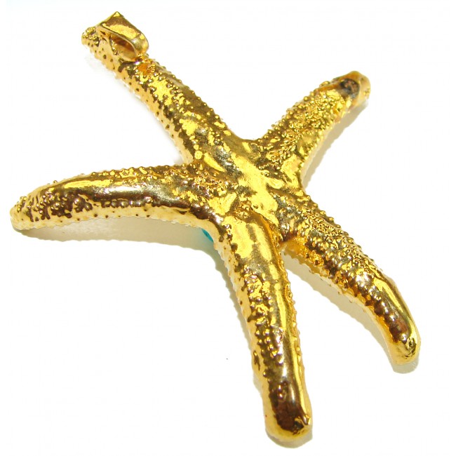 Stylish REAL Starfish Coved with Sterling Silver and 14K Gold Paraiba Tourmaline & .925 Sterling Silver Pendant