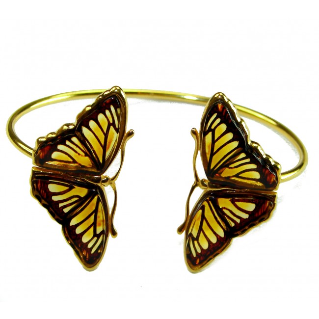 Golden Butterfly Genuine Baltic Amber 14K Gold over .925 Sterling Silver handamde Bracelet