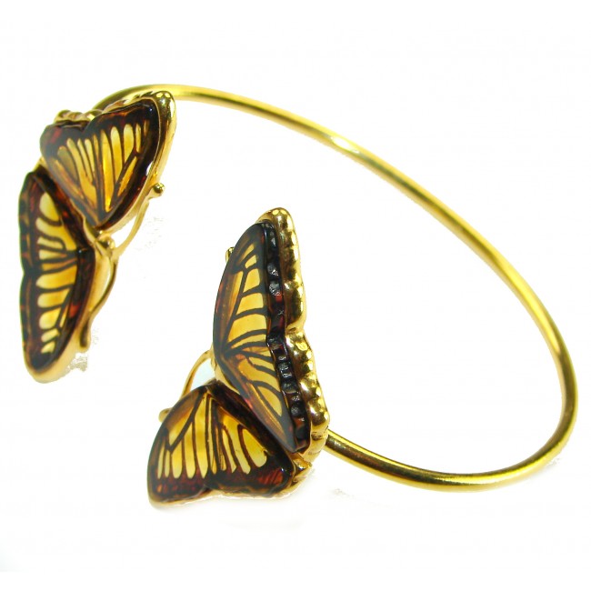 Golden Butterfly Genuine Baltic Amber 14K Gold over .925 Sterling Silver handamde Bracelet