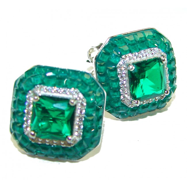 6.3 carat Green Emerald .925 Sterling Silver handcrafted incredible earrings