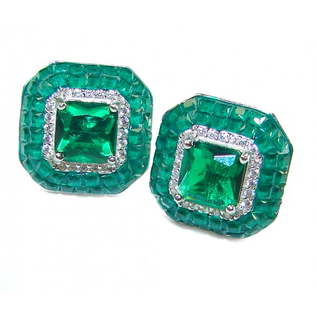 6.3 carat Green Emerald .925 Sterling Silver handcrafted incredible earrings