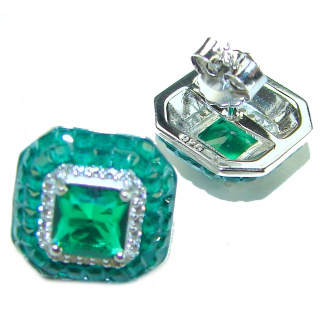 6.3 carat Green Emerald .925 Sterling Silver handcrafted incredible earrings