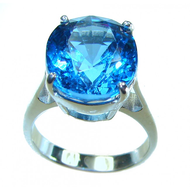 Divine Ocean 9.8 carat London Blue Topaz .925 Sterling Silver handcrafted Ring size 6 3/4