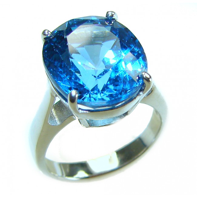 Divine Ocean 9.8 carat London Blue Topaz .925 Sterling Silver handcrafted Ring size 6 3/4