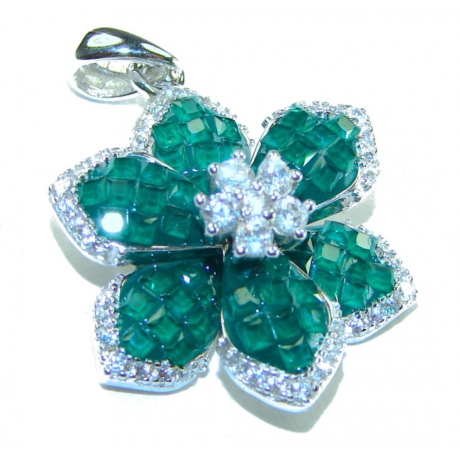 Posh Precious Flower 15.5 carat Emerald .925 Sterling Silver handcrafted pendant