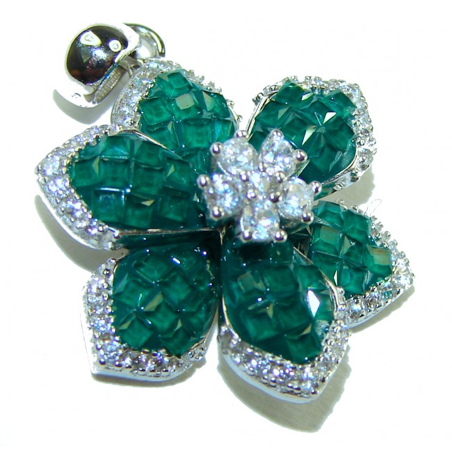 Posh Precious Flower 15.5 carat Emerald .925 Sterling Silver handcrafted pendant