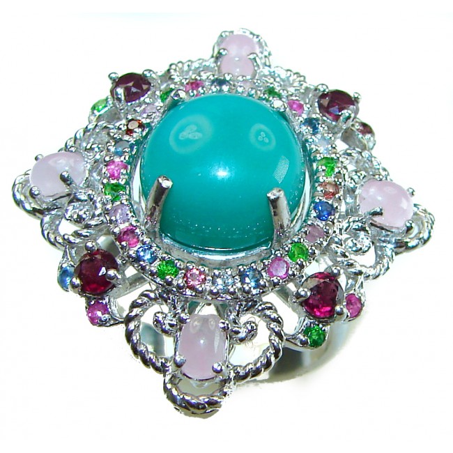 Vintage Style Jade Pink Sapphire .925 Sterling Silver handmade Cocktail Ring s. 8