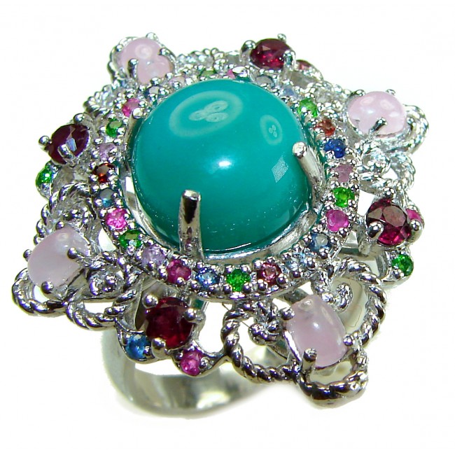 Vintage Style Jade Pink Sapphire .925 Sterling Silver handmade Cocktail Ring s. 8