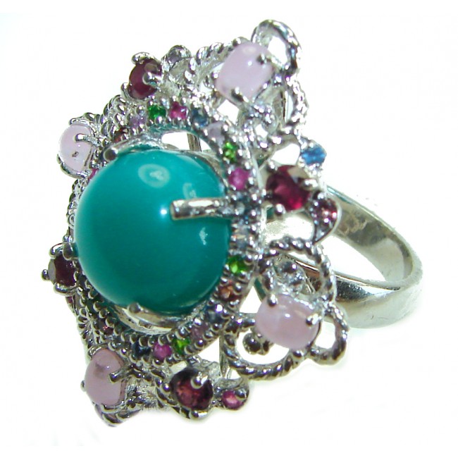 Vintage Style Jade Pink Sapphire .925 Sterling Silver handmade Cocktail Ring s. 8