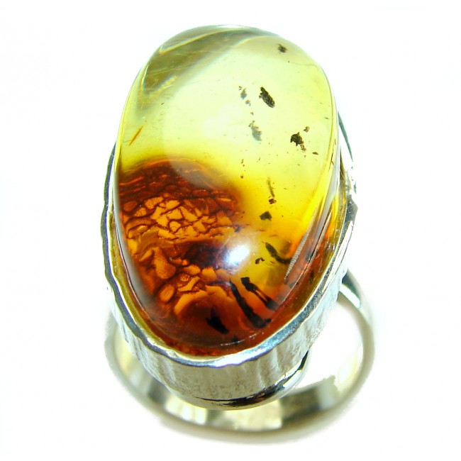 Beauty of the Sea Giant natural Baltic Amber .925 Sterling Silver handcrafted ring; s. 9