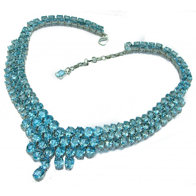 A Wild Ocean genuine 485.4 carat Swiss Blue Topaz .925 Sterling Silver handmade Statement necklace