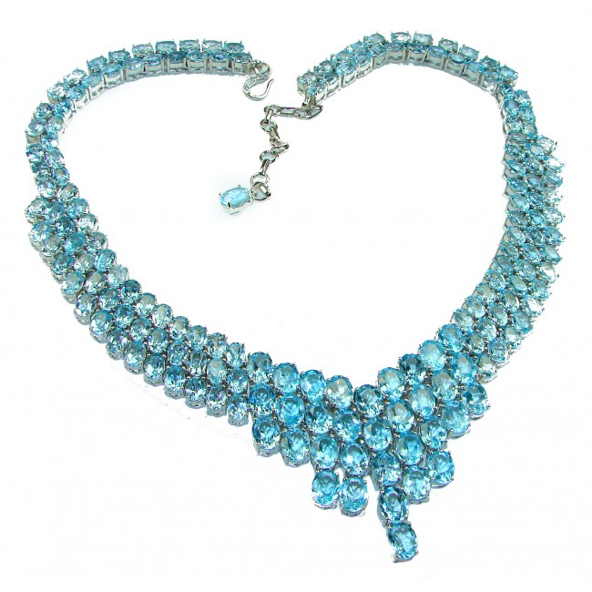 A Wild Ocean genuine 485.4 carat Swiss Blue Topaz .925 Sterling Silver handmade Statement necklace