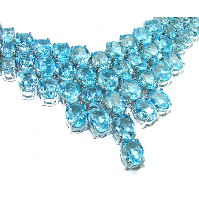 A Wild Ocean genuine 485.4 carat Swiss Blue Topaz .925 Sterling Silver handmade Statement necklace