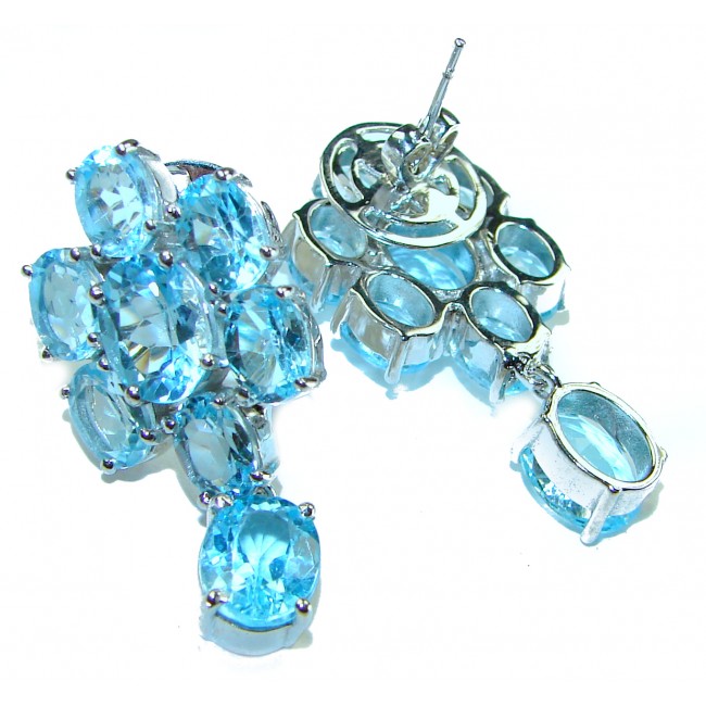 A Wild Ocean genuine 39.4 carat Swiss Blue Topaz .925 Sterling Silver handmade Statement earrings