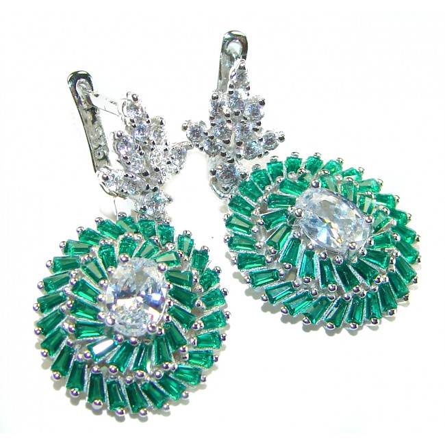 Fancy 10.5 carat Emerald .925 Sterling Silver handcrafted earrings