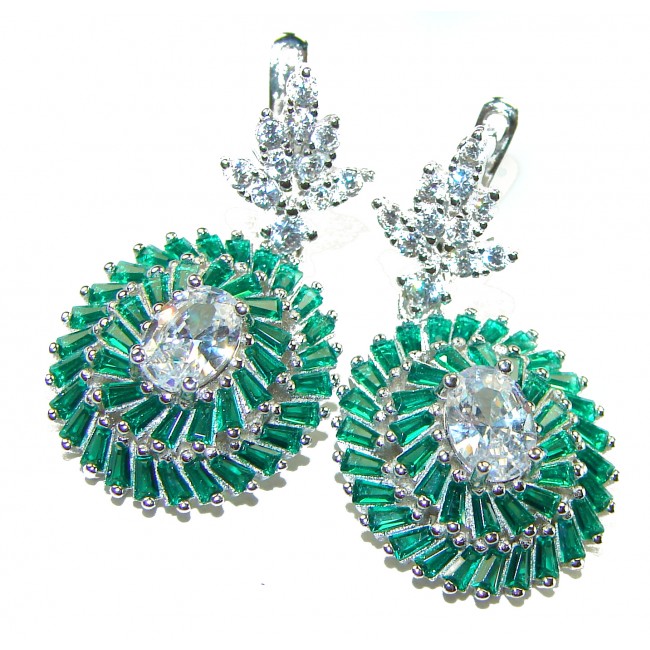 Fancy 10.5 carat Emerald .925 Sterling Silver handcrafted earrings