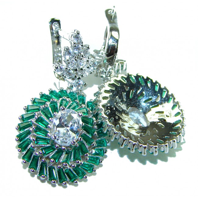 Fancy 10.5 carat Emerald .925 Sterling Silver handcrafted earrings