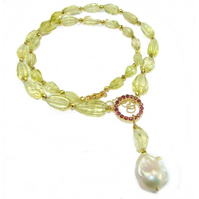 Giovanna - 55.5 carat Natural Citrine Mother of pearl 18K Gold over .925 Sterling Silver handcrafted necklace