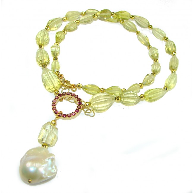 Giovanna - 55.5 carat Natural Citrine Mother of pearl 18K Gold over .925 Sterling Silver handcrafted necklace