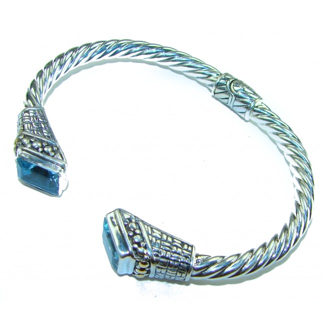 Bali Legacy 8.5 carat authentic Swiss Blue Topaz Floral Bracelet in .925 Sterling Silver