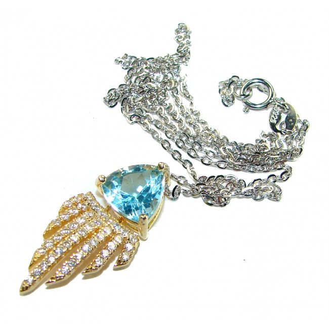 Seaside 4.5 carat Swiss Blue Topaz 18K Gold over .925 Sterling Silver handmade necklace