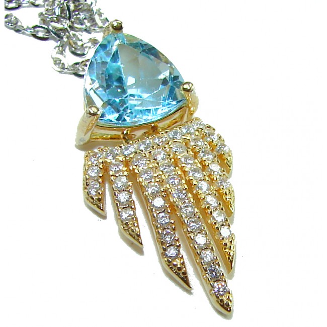 Seaside 4.5 carat Swiss Blue Topaz 18K Gold over .925 Sterling Silver handmade necklace