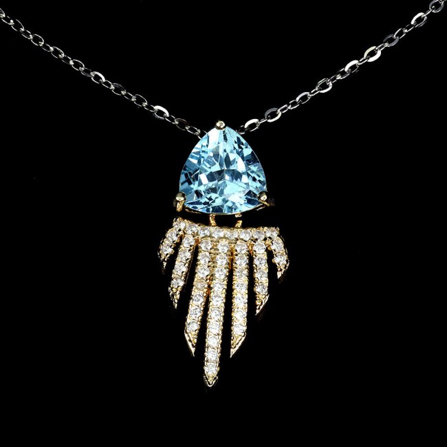 Seaside 4.5 carat Swiss Blue Topaz 18K Gold over .925 Sterling Silver handmade necklace