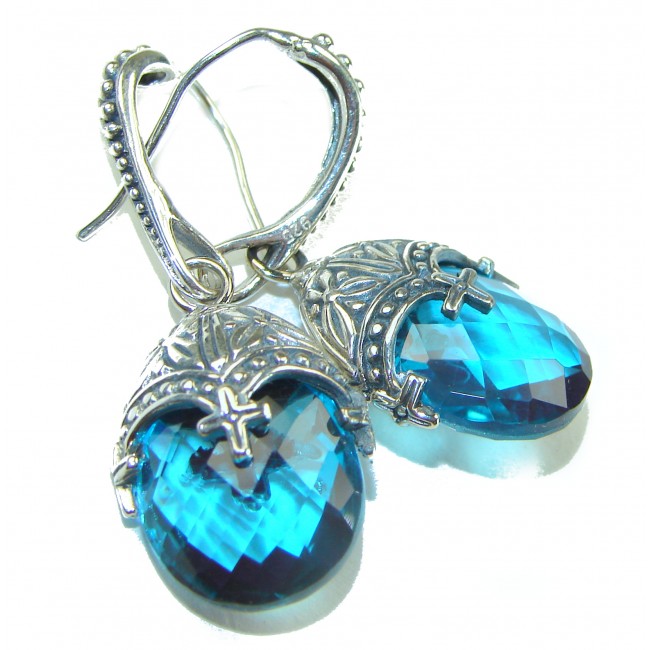 Deep Ocean 12.5 carat London Blue Topaz .925 Sterling Silver handmade Statement earrings